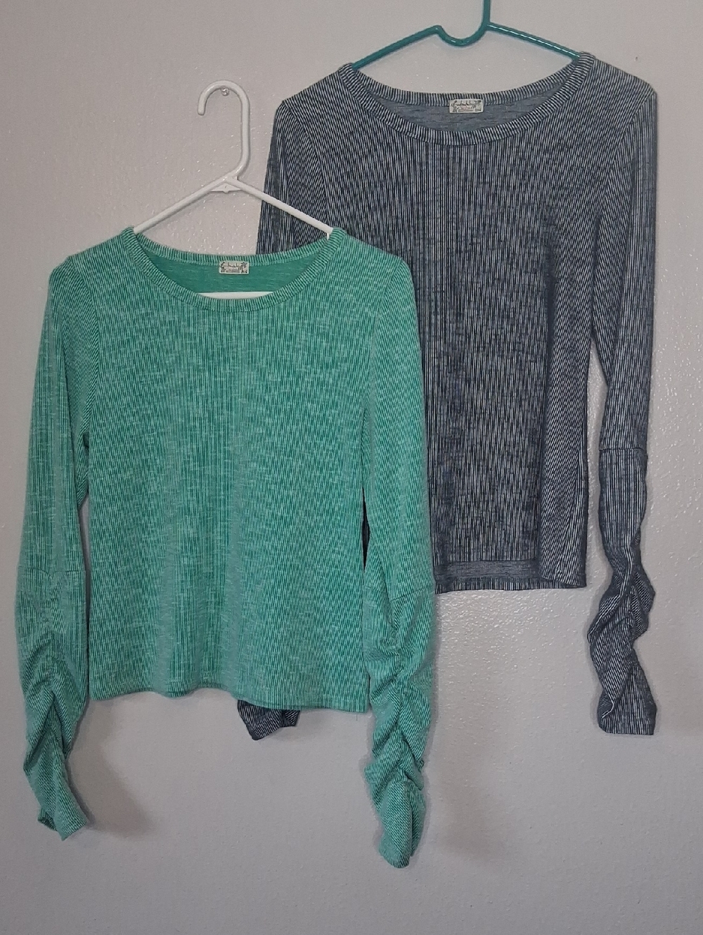 Free People We The Free Bundle-2 Ruched Long Sleeve Mint Green Textured T-Shirt